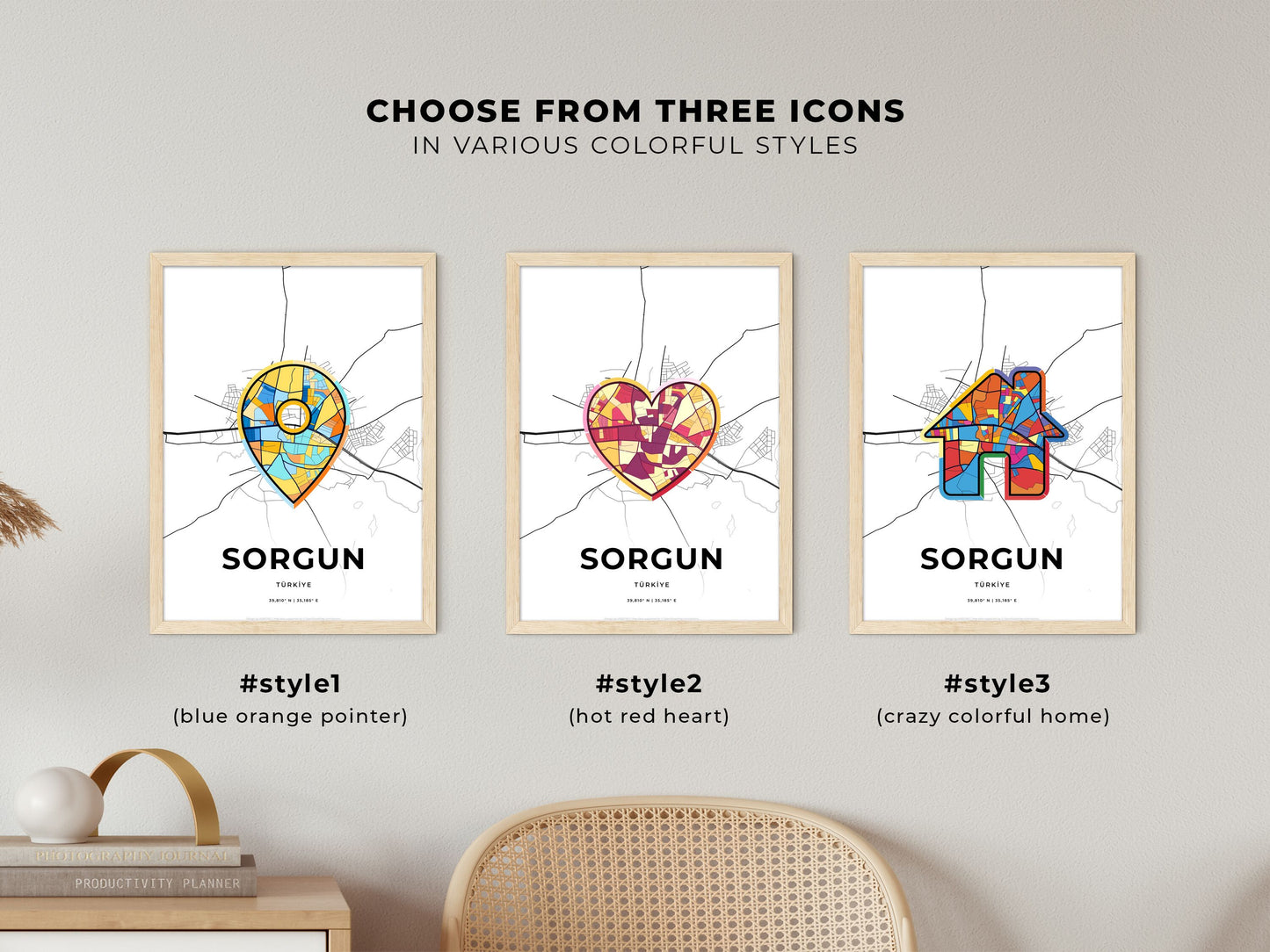 Sorgun Turkey maps with colorful icons