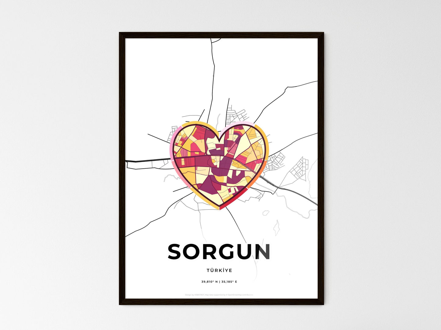 Sorgun Turkey wedding art map with heart icon