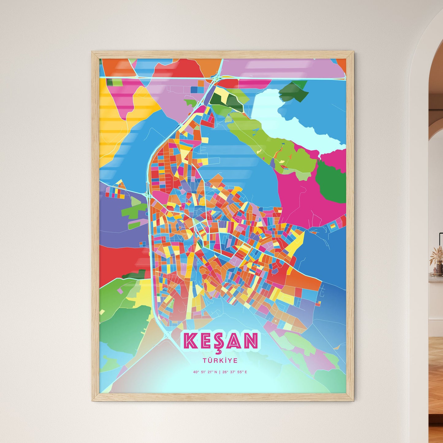 Colorful KEŞAN TURKEY Fine Art Map Crazy Colors