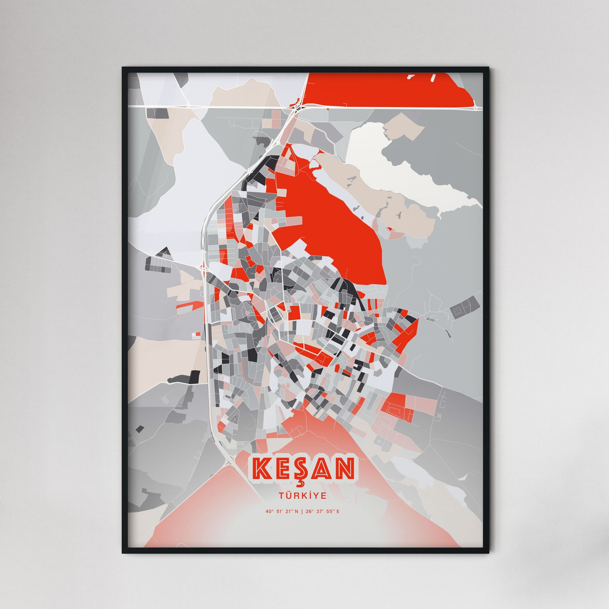 Colorful KEŞAN TURKEY Fine Art Map Modern