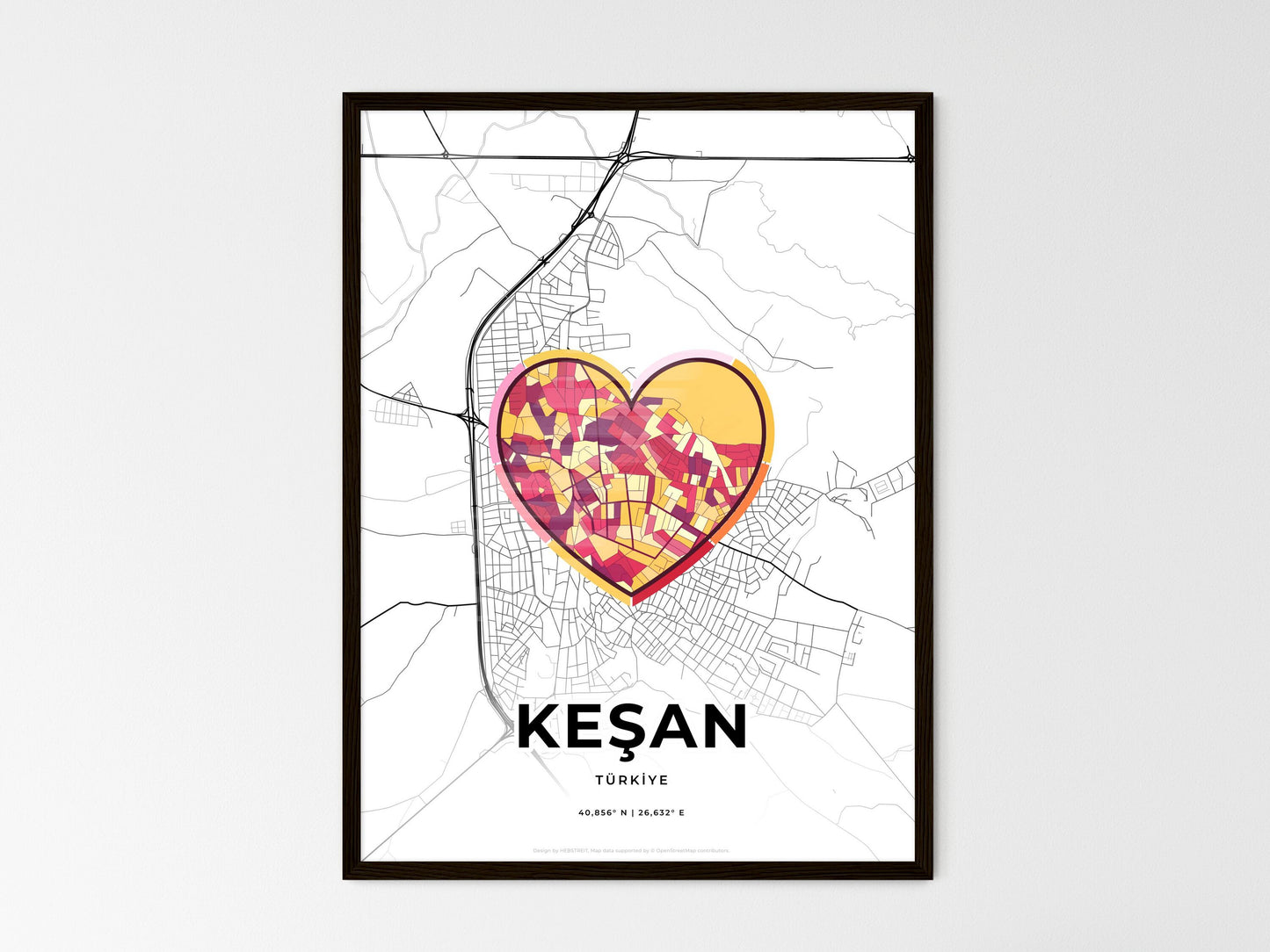 Keşan Turkey wedding art map with heart icon