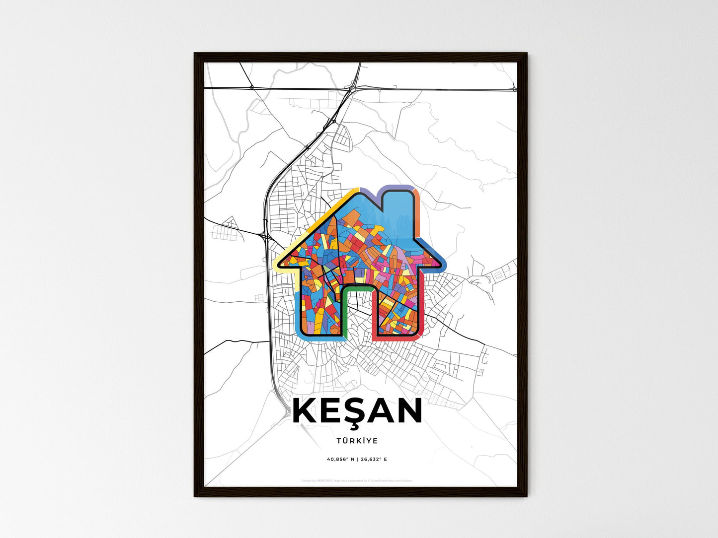 Keşan Turkey wedding art map with home icon