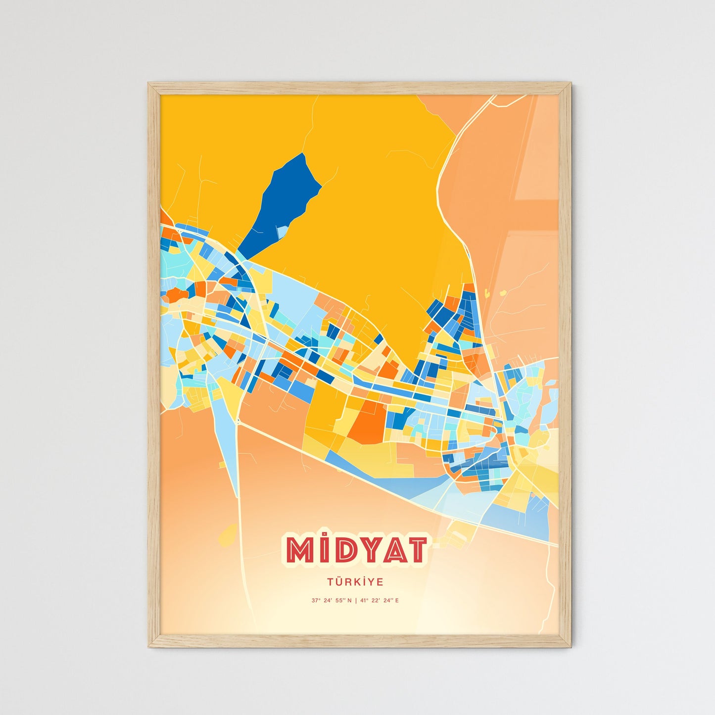 Colorful MIDYAT TURKEY Fine Art Map Blue Orange