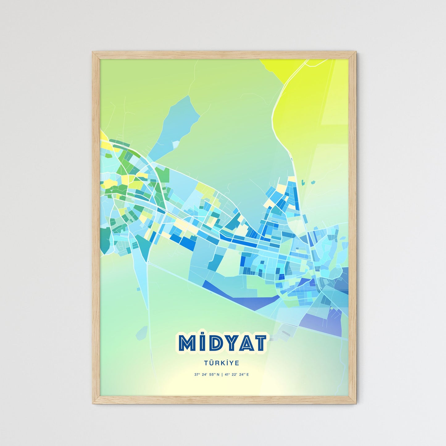 Colorful MIDYAT TURKEY Fine Art Map Cool Blue