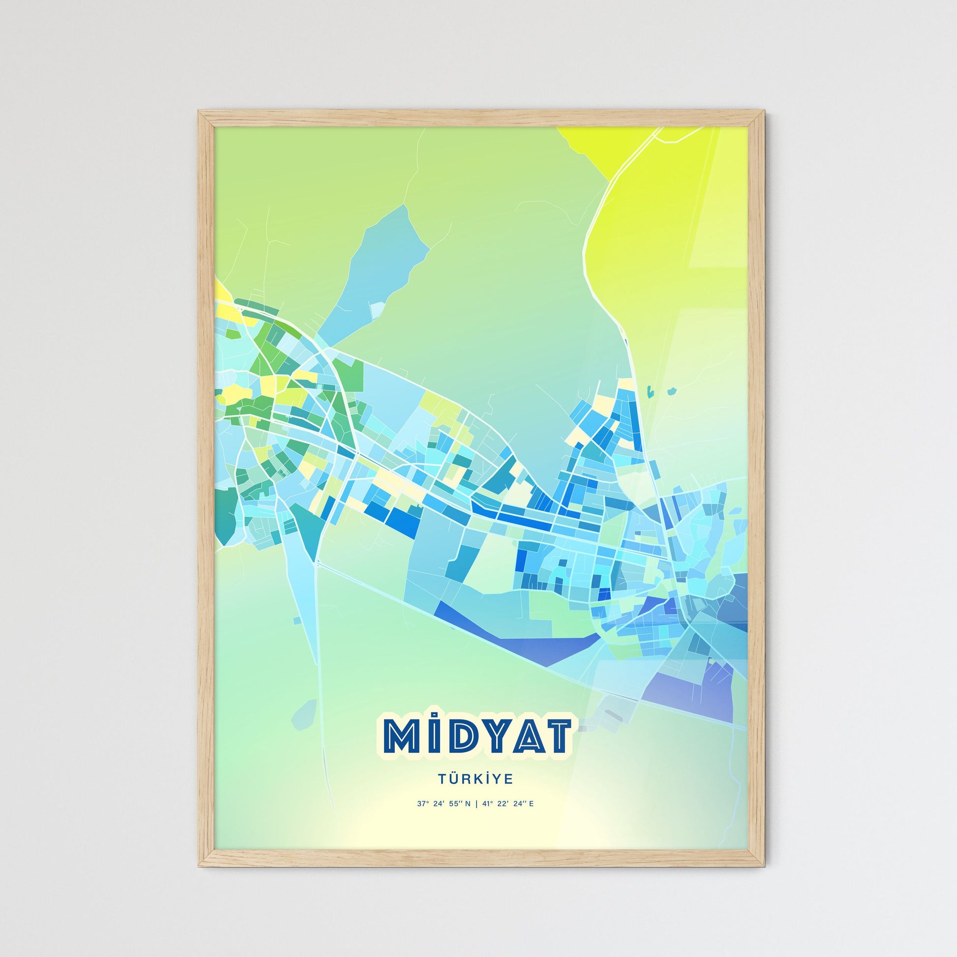 Colorful MIDYAT TURKEY Fine Art Map Cool Blue