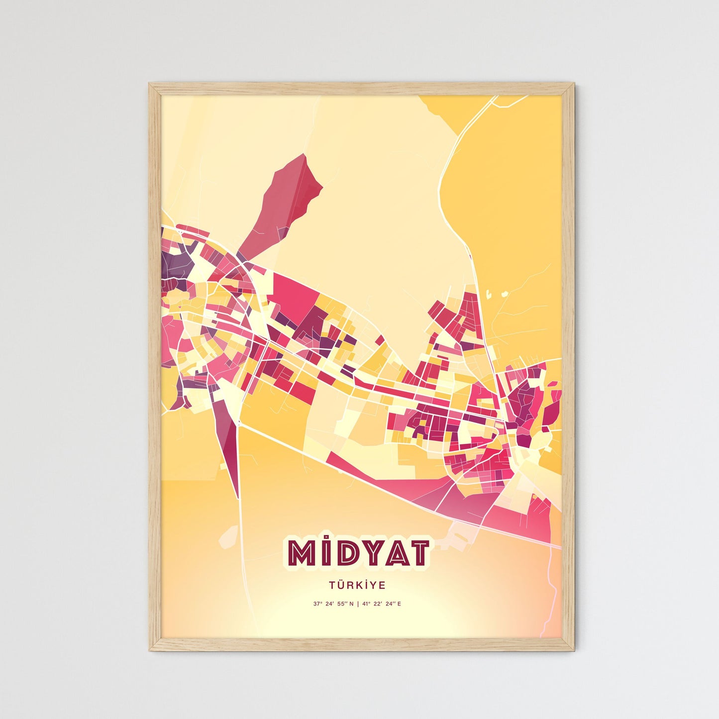 Colorful MIDYAT TURKEY Fine Art Map Hot Red