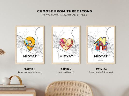Midyat Turkey maps with colorful icons