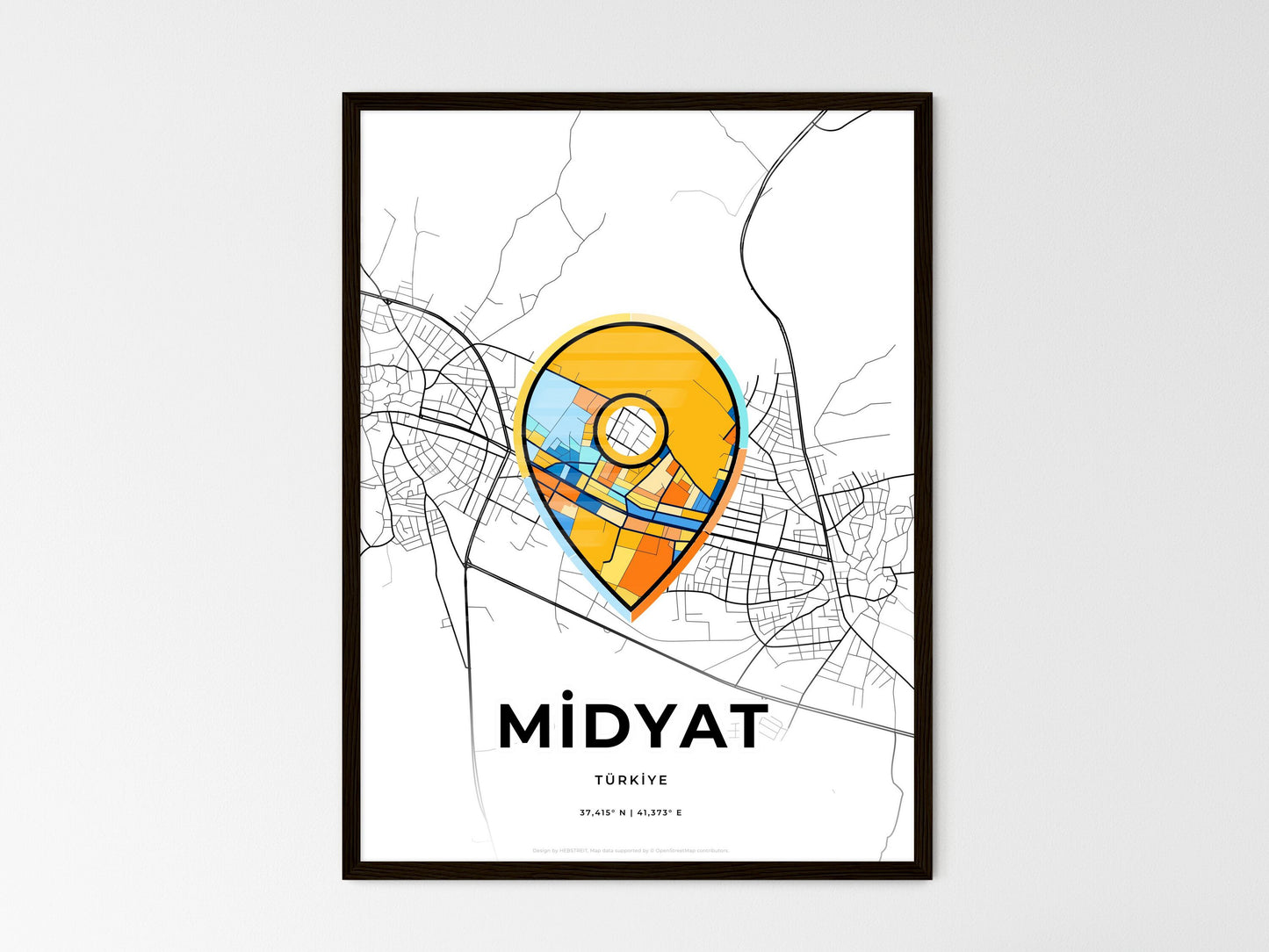 Midyat Turkey wedding art map with pointer icon