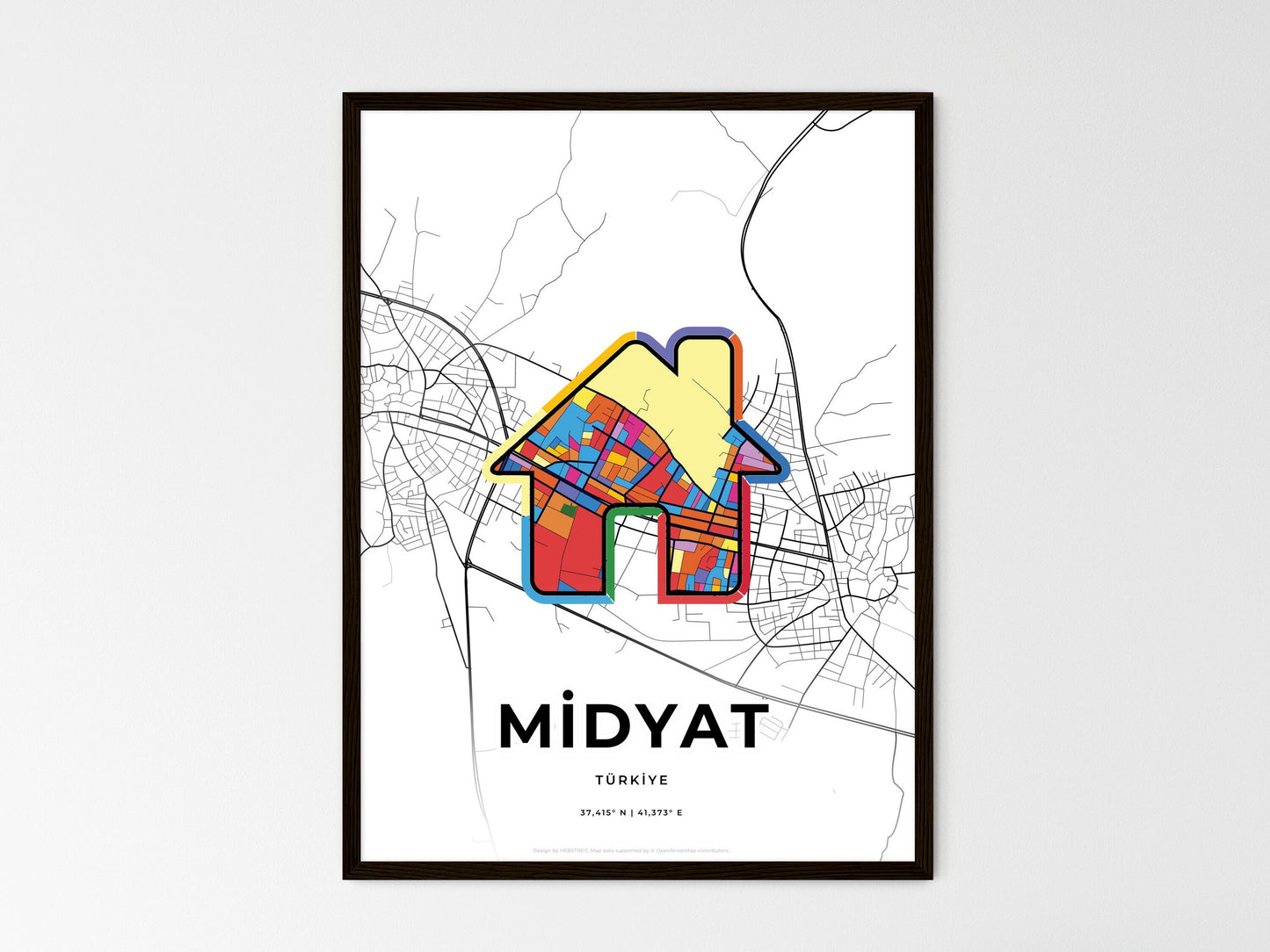 Midyat Turkey wedding art map with home icon