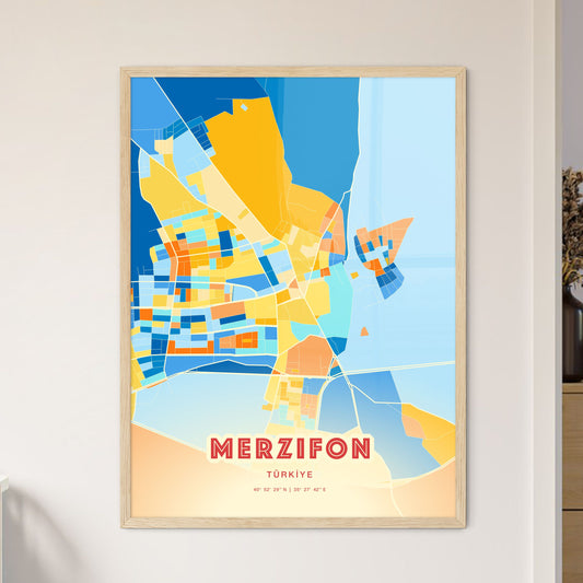 Colorful MERZIFON TURKEY Fine Art Map Blue Orange