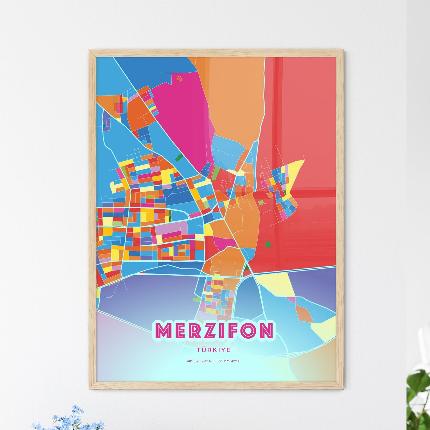 Colorful MERZIFON TURKEY Fine Art Map Crazy Colors