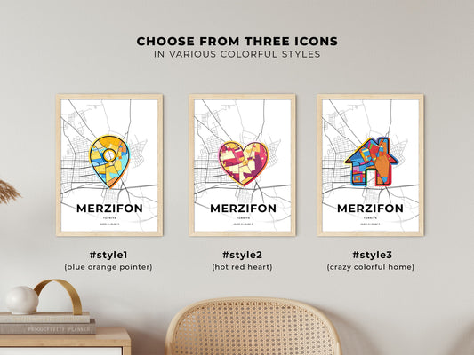 Merzifon Turkey maps with colorful icons