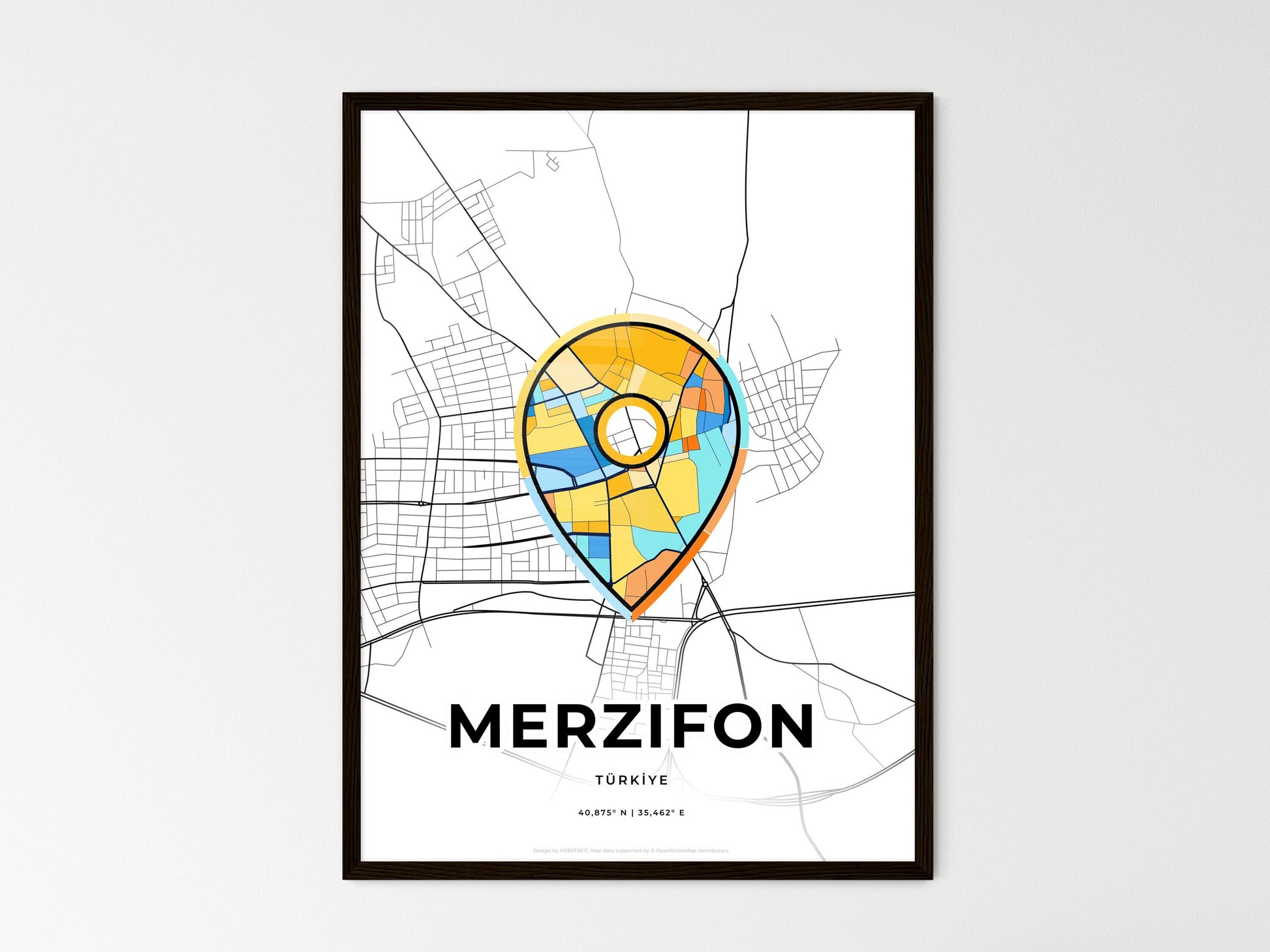 Merzifon Turkey wedding art map with pointer icon
