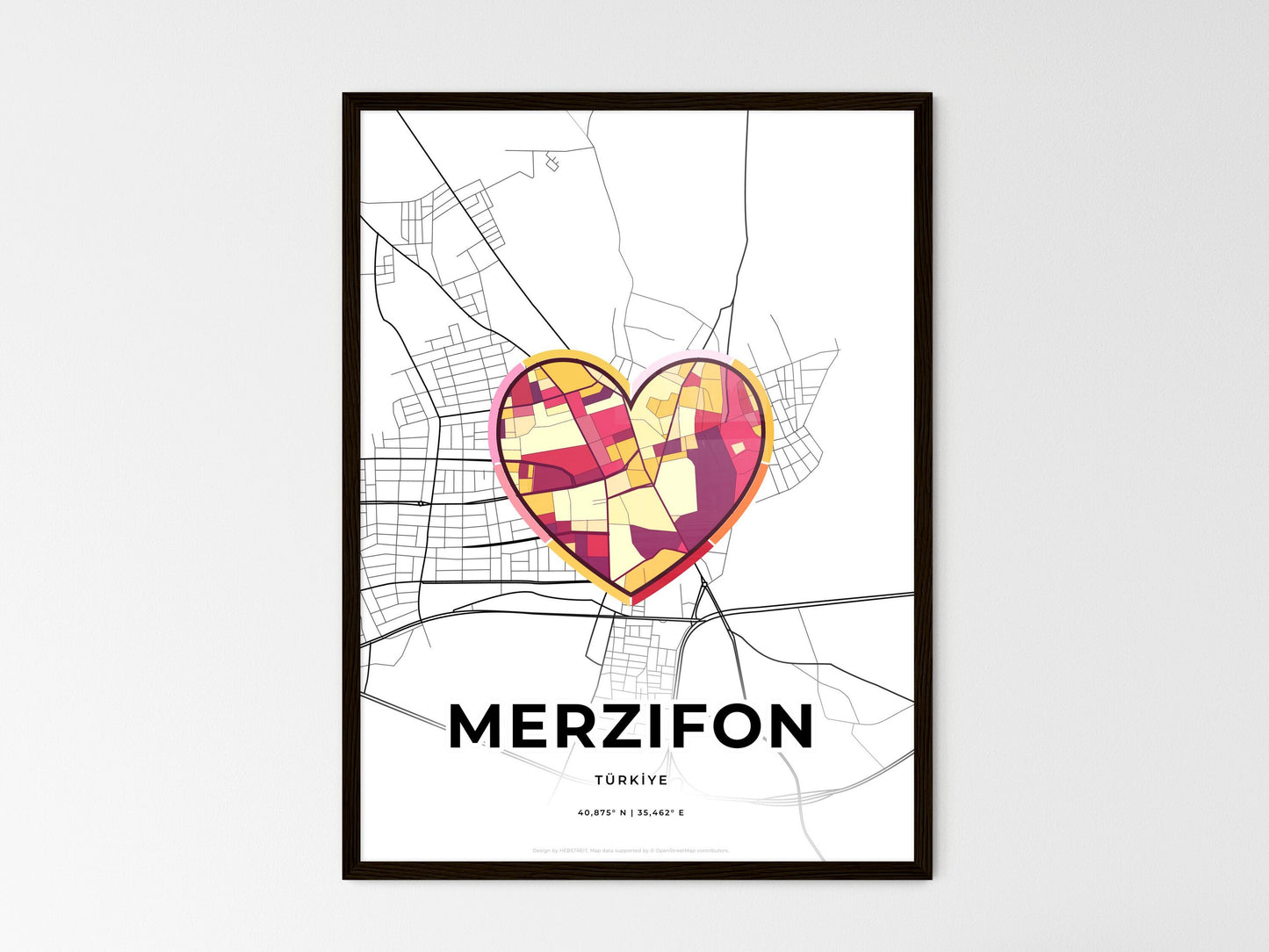 Merzifon Turkey wedding art map with heart icon