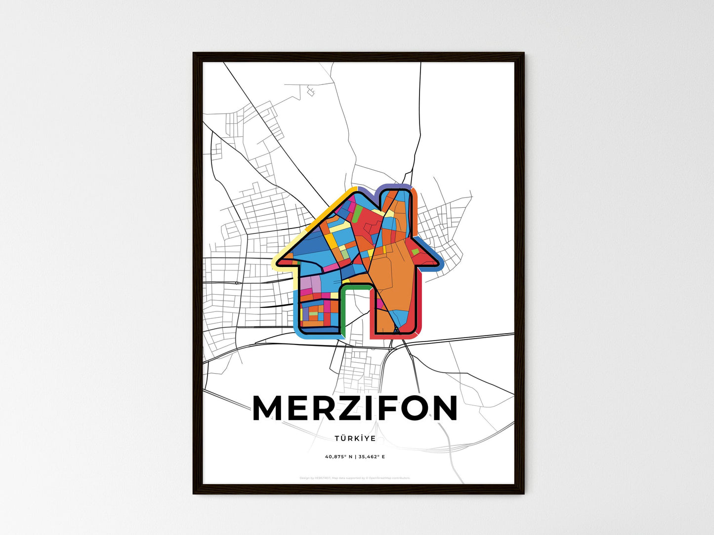 Merzifon Turkey wedding art map with home icon