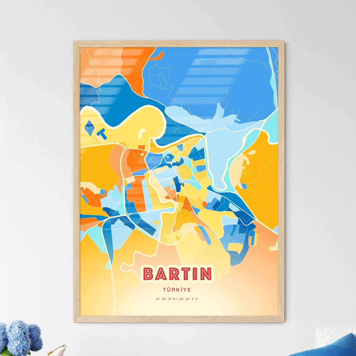 Colorful BARTIN TURKEY Fine Art Map Blue Orange