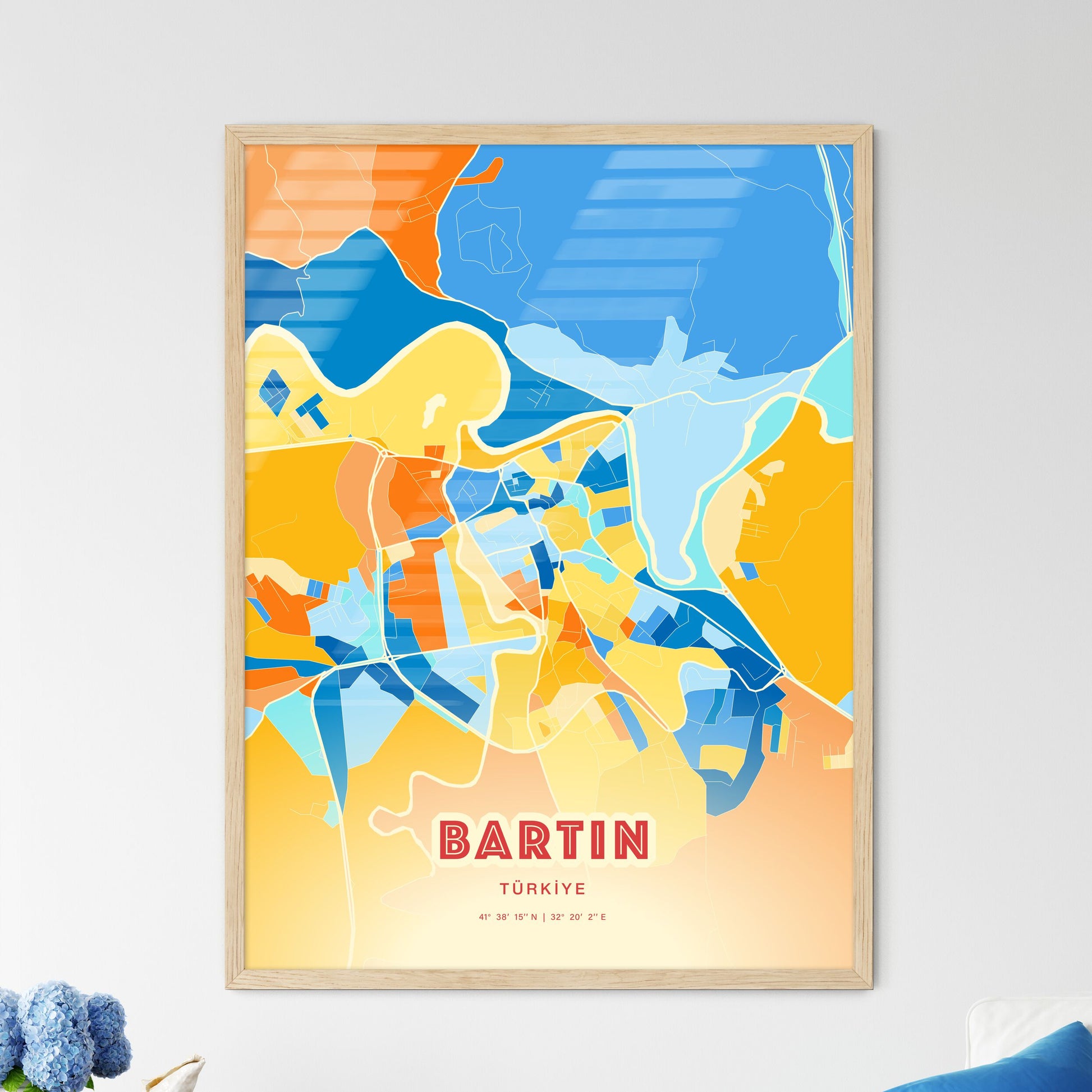 Colorful BARTIN TURKEY Fine Art Map Blue Orange