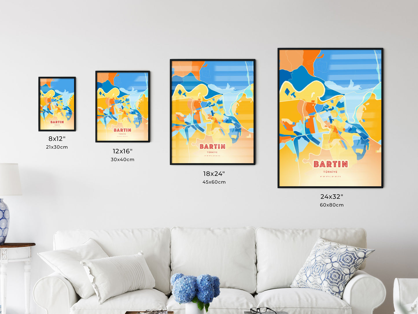 Colorful BARTIN TURKEY Fine Art Map Blue Orange