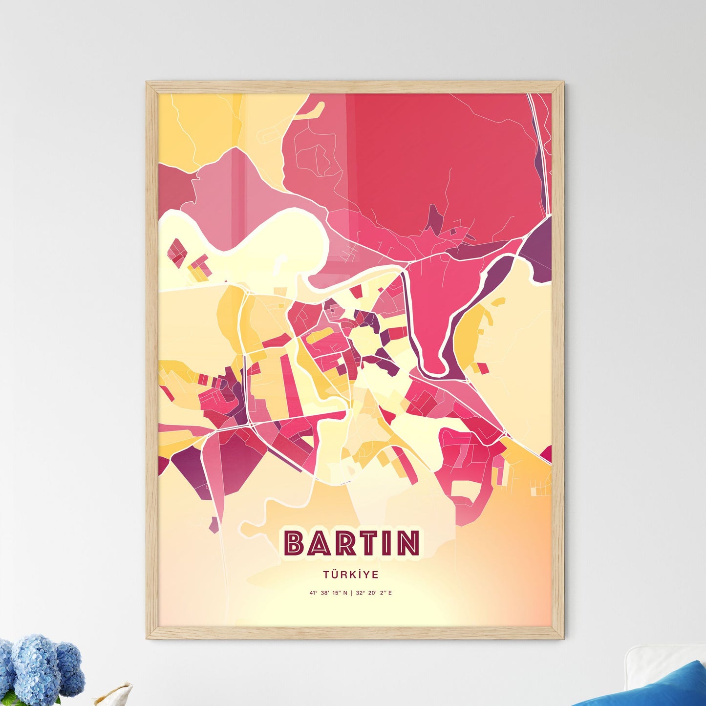 Colorful BARTIN TURKEY Fine Art Map Hot Red