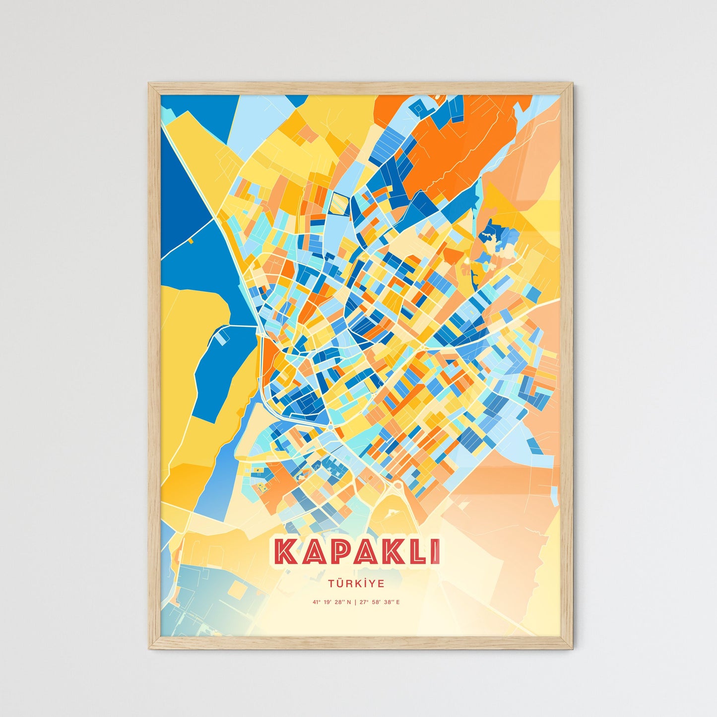 Colorful KAPAKLI TURKEY Fine Art Map Blue Orange