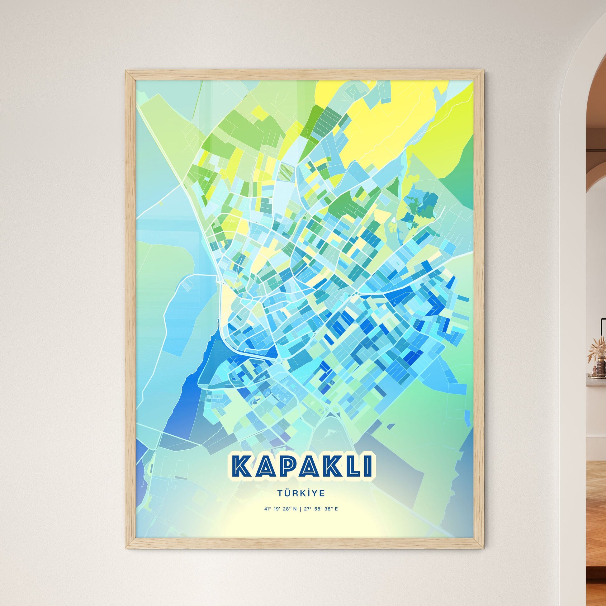 Colorful KAPAKLI TURKEY Fine Art Map Cool Blue