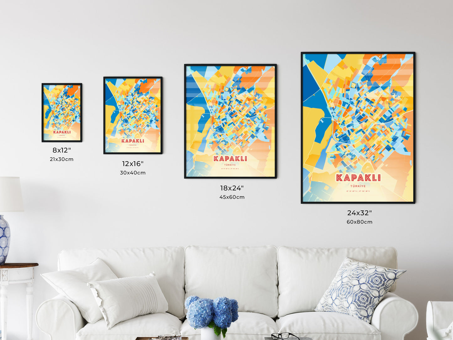 Colorful KAPAKLI TURKEY Fine Art Map Blue Orange