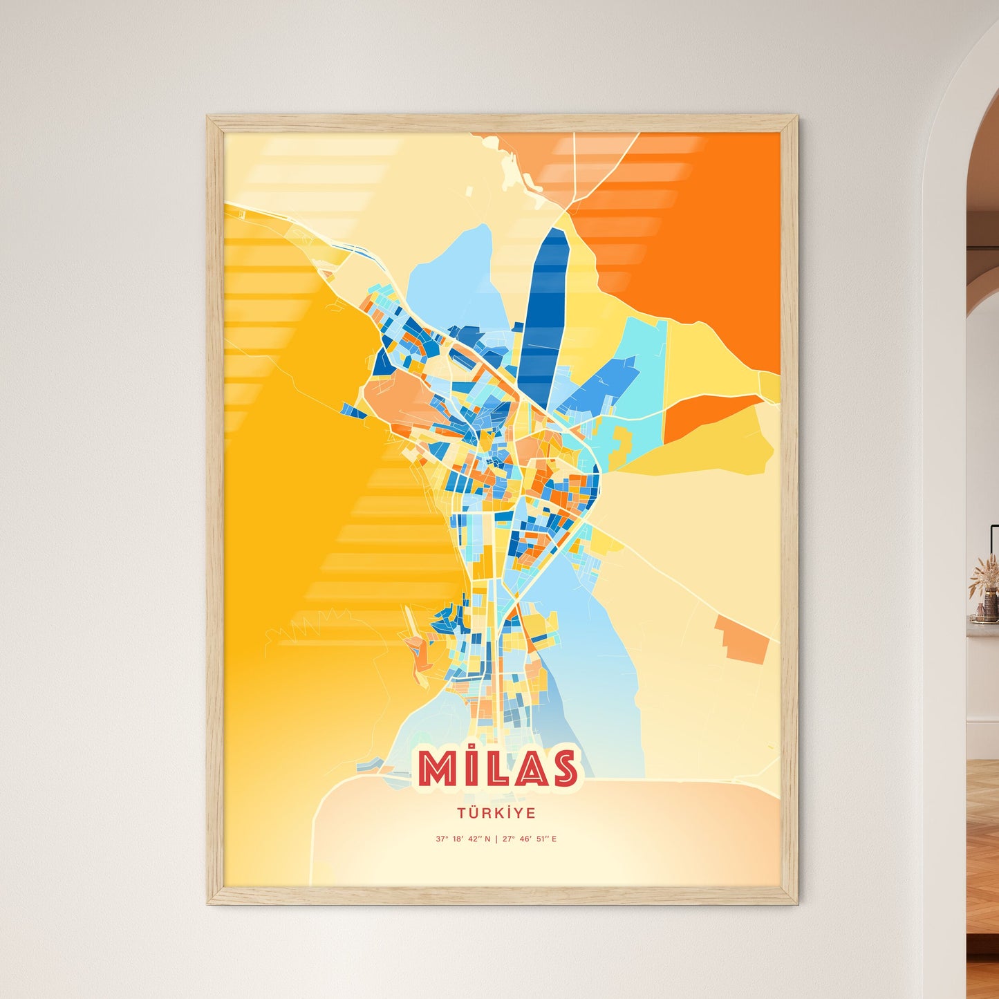 Colorful MILAS TURKEY Fine Art Map Blue Orange