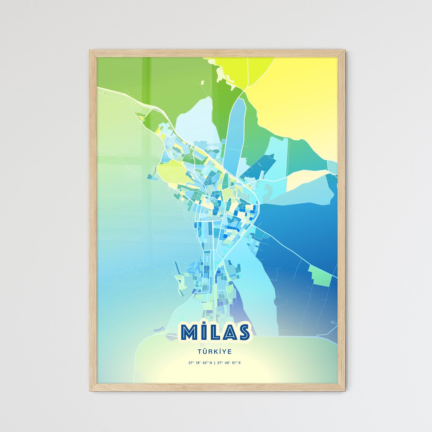 Colorful MILAS TURKEY Fine Art Map Cool Blue