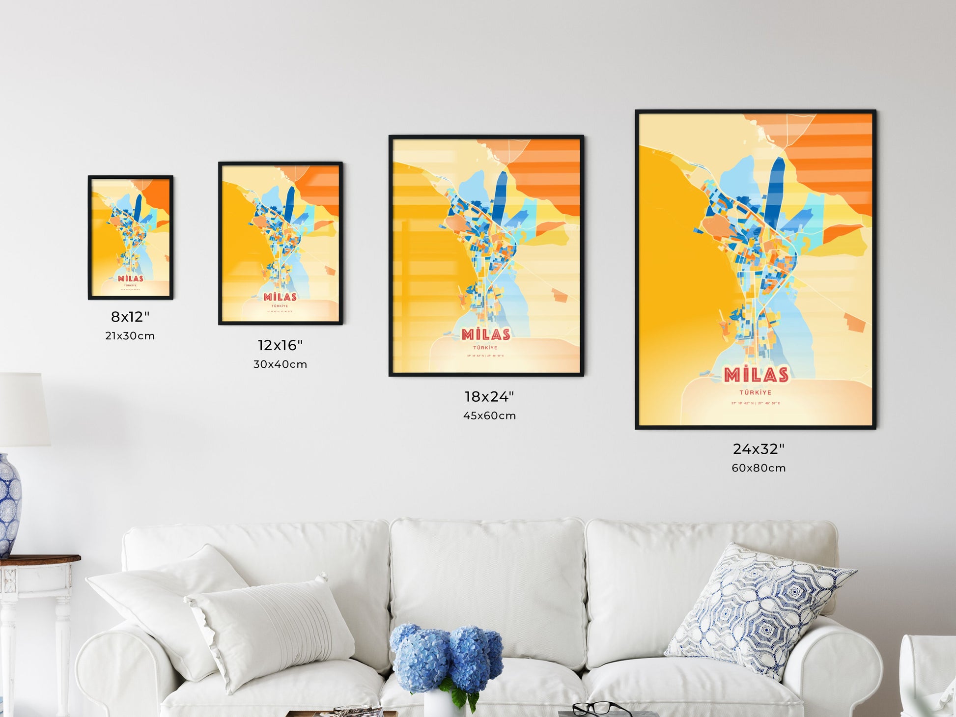 Colorful MILAS TURKEY Fine Art Map Blue Orange