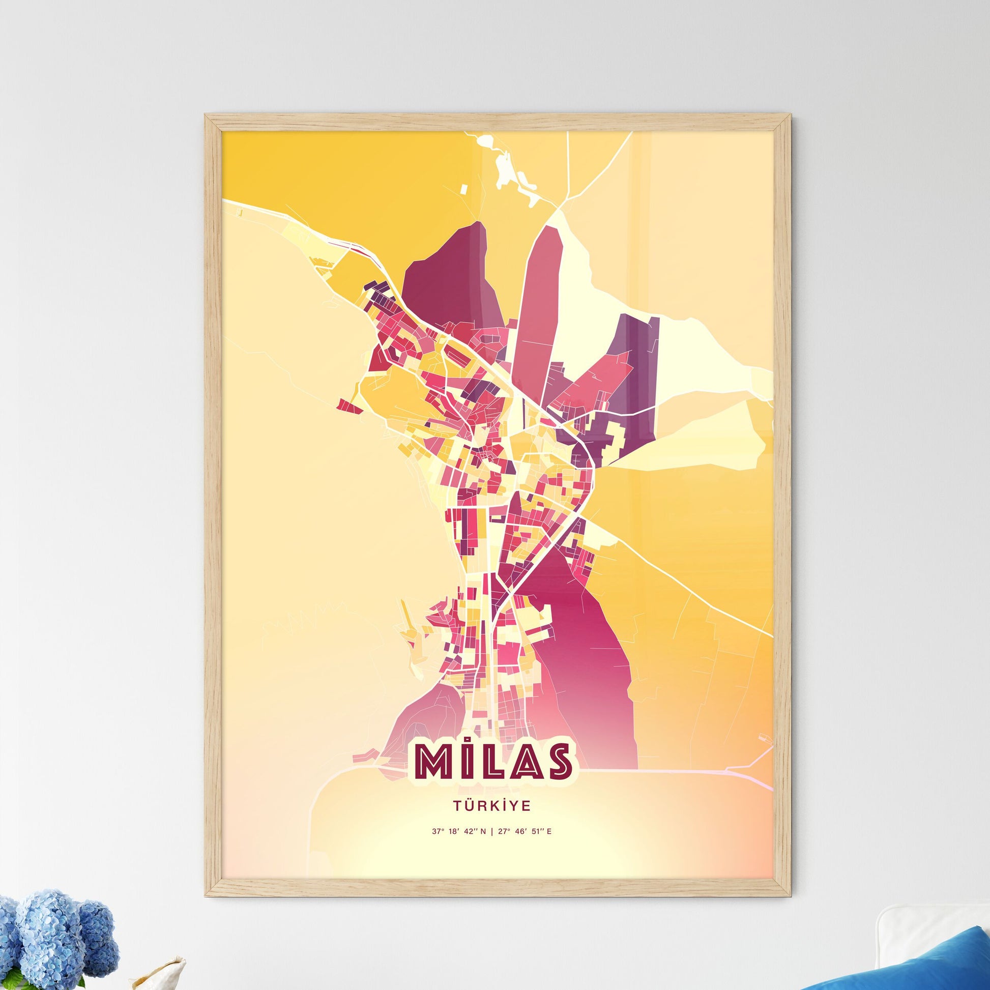 Colorful MILAS TURKEY Fine Art Map Hot Red