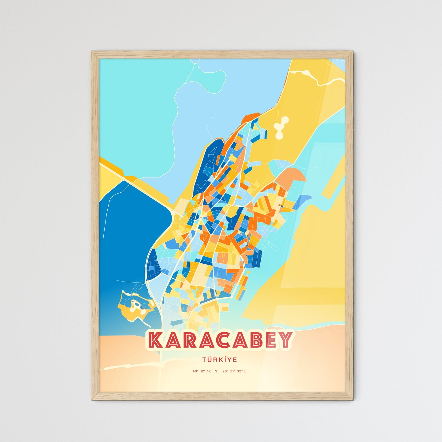 Colorful KARACABEY TURKEY Fine Art Map Blue Orange