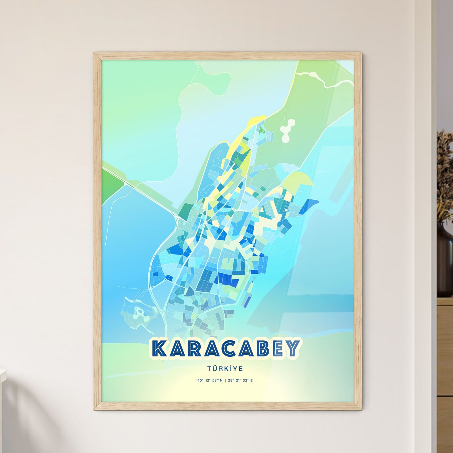 Colorful KARACABEY TURKEY Fine Art Map Cool Blue