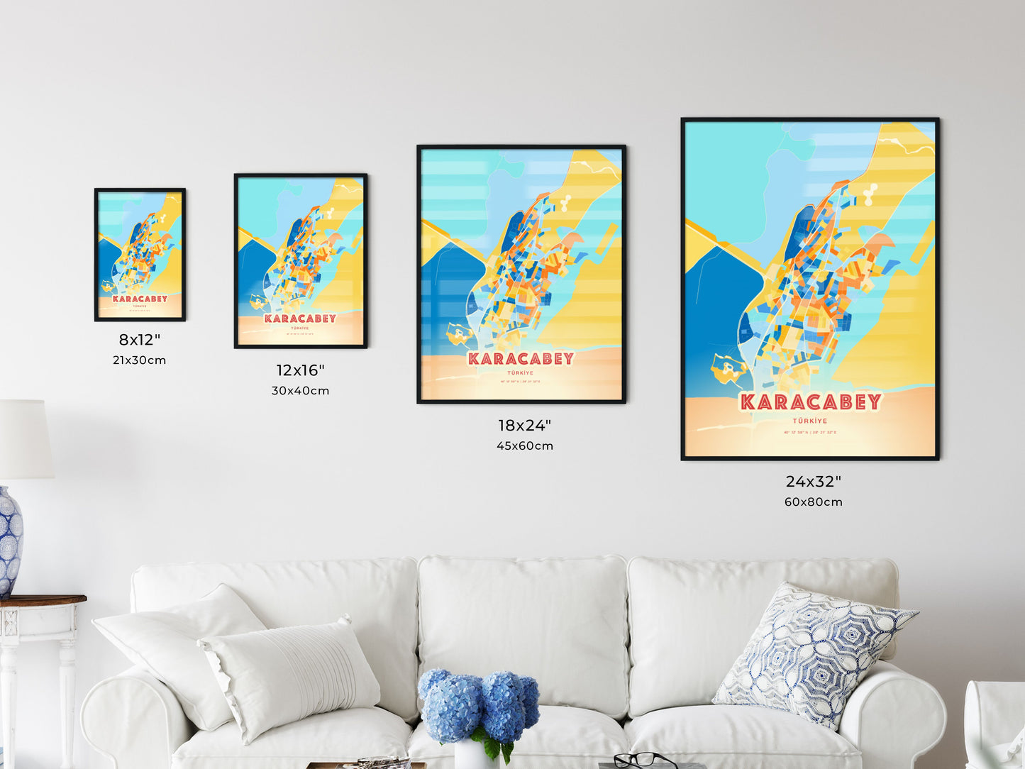 Colorful KARACABEY TURKEY Fine Art Map Blue Orange