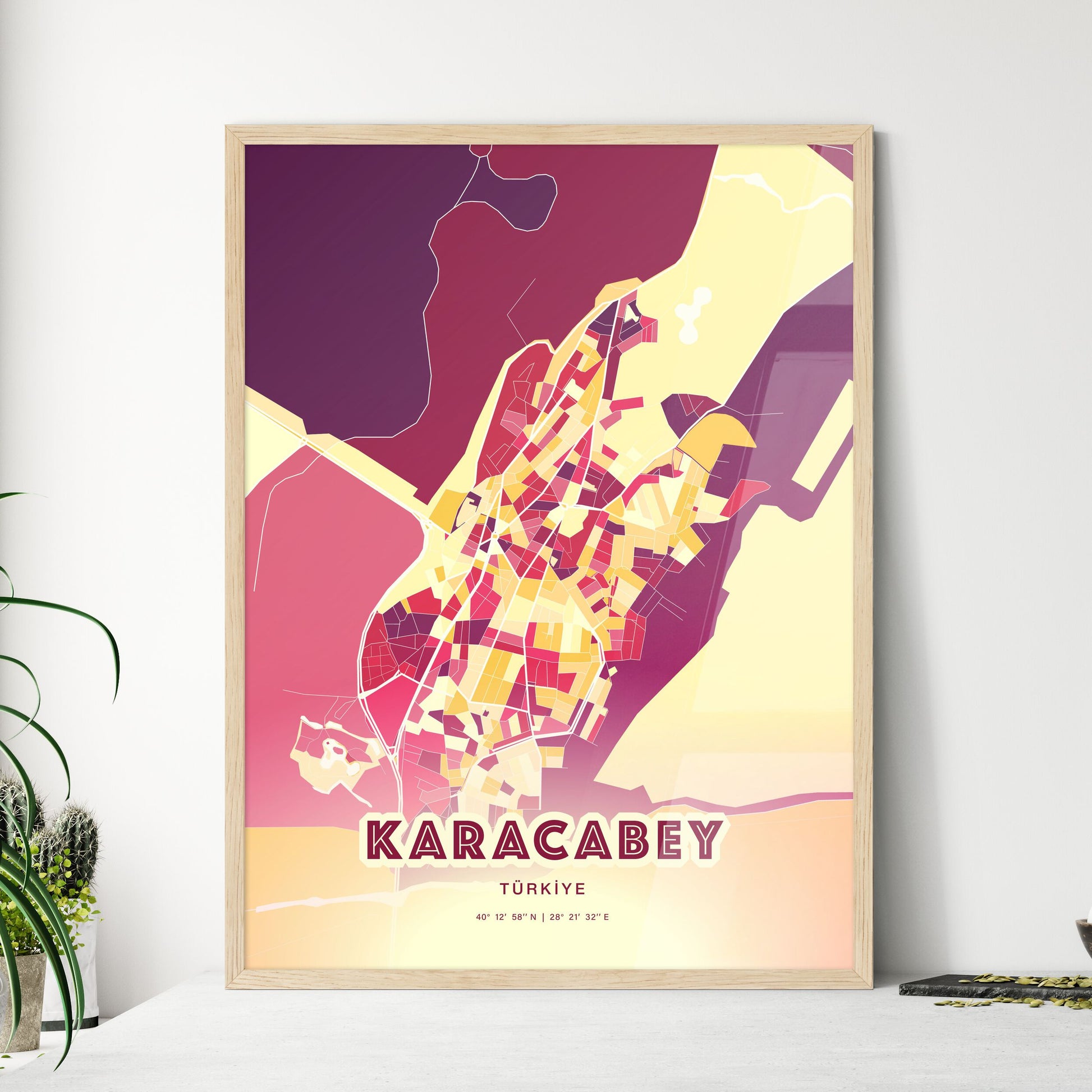 Colorful KARACABEY TURKEY Fine Art Map Hot Red