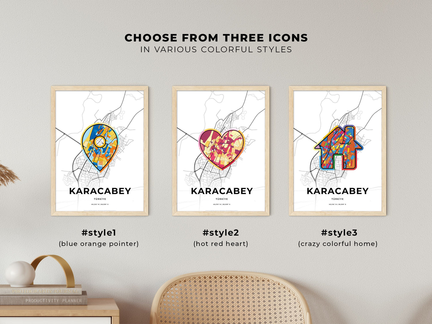 Karacabey Turkey maps with colorful icons