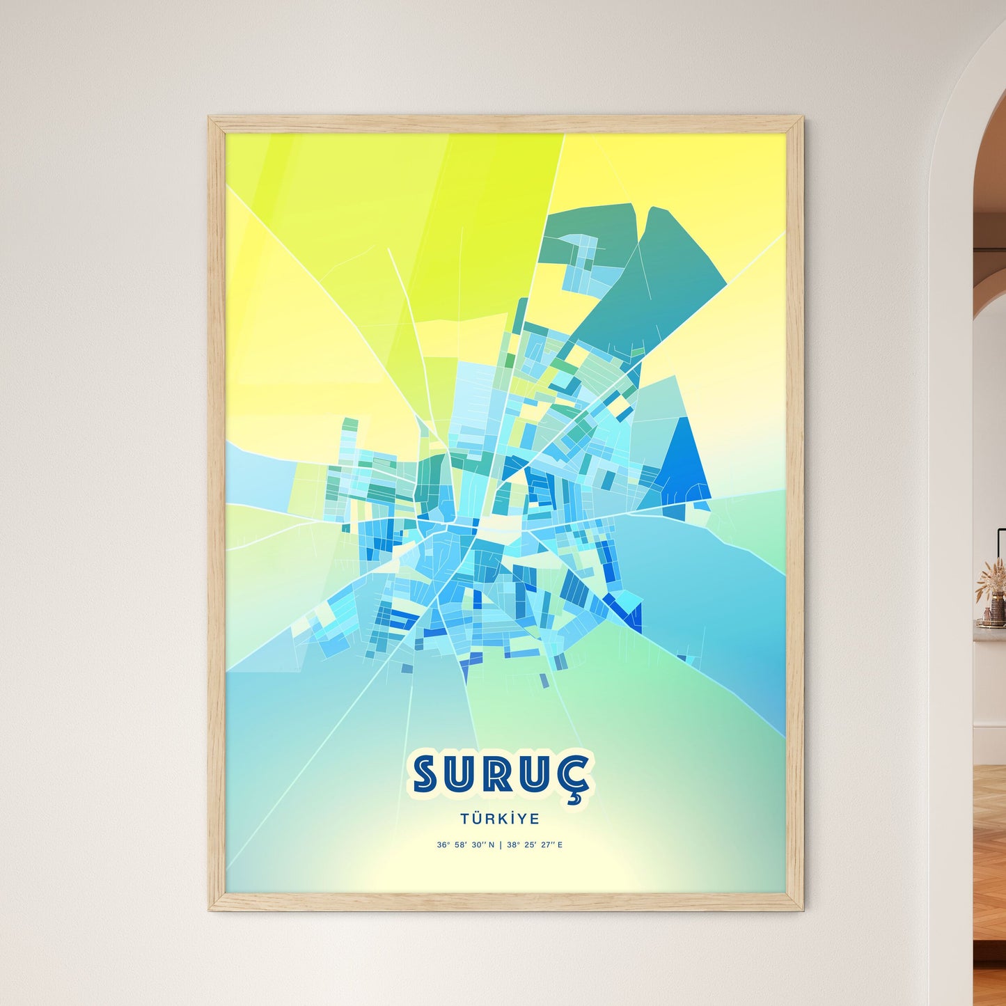 Colorful SURUÇ TURKEY Fine Art Map Cool Blue