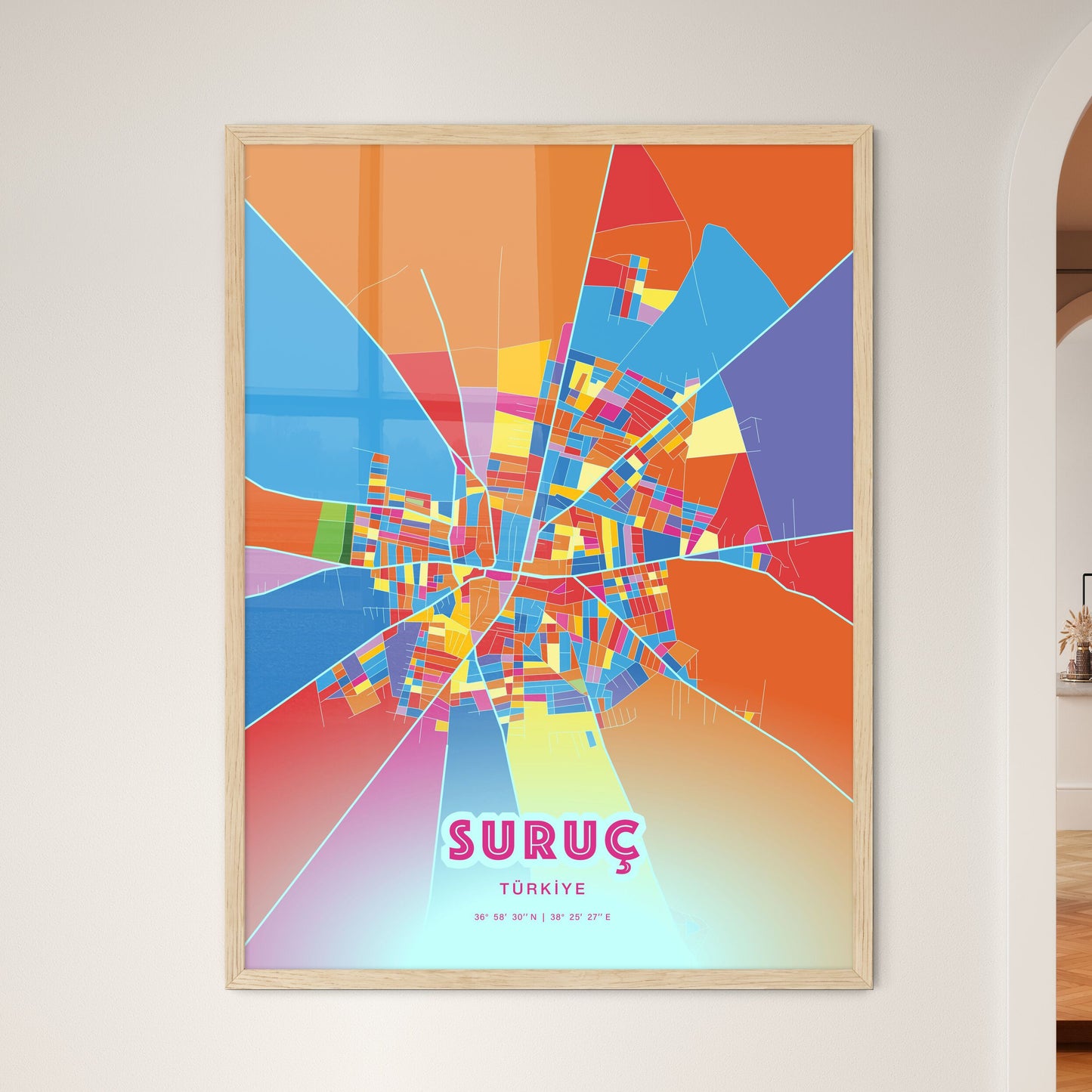 Colorful SURUÇ TURKEY Fine Art Map Crazy Colors