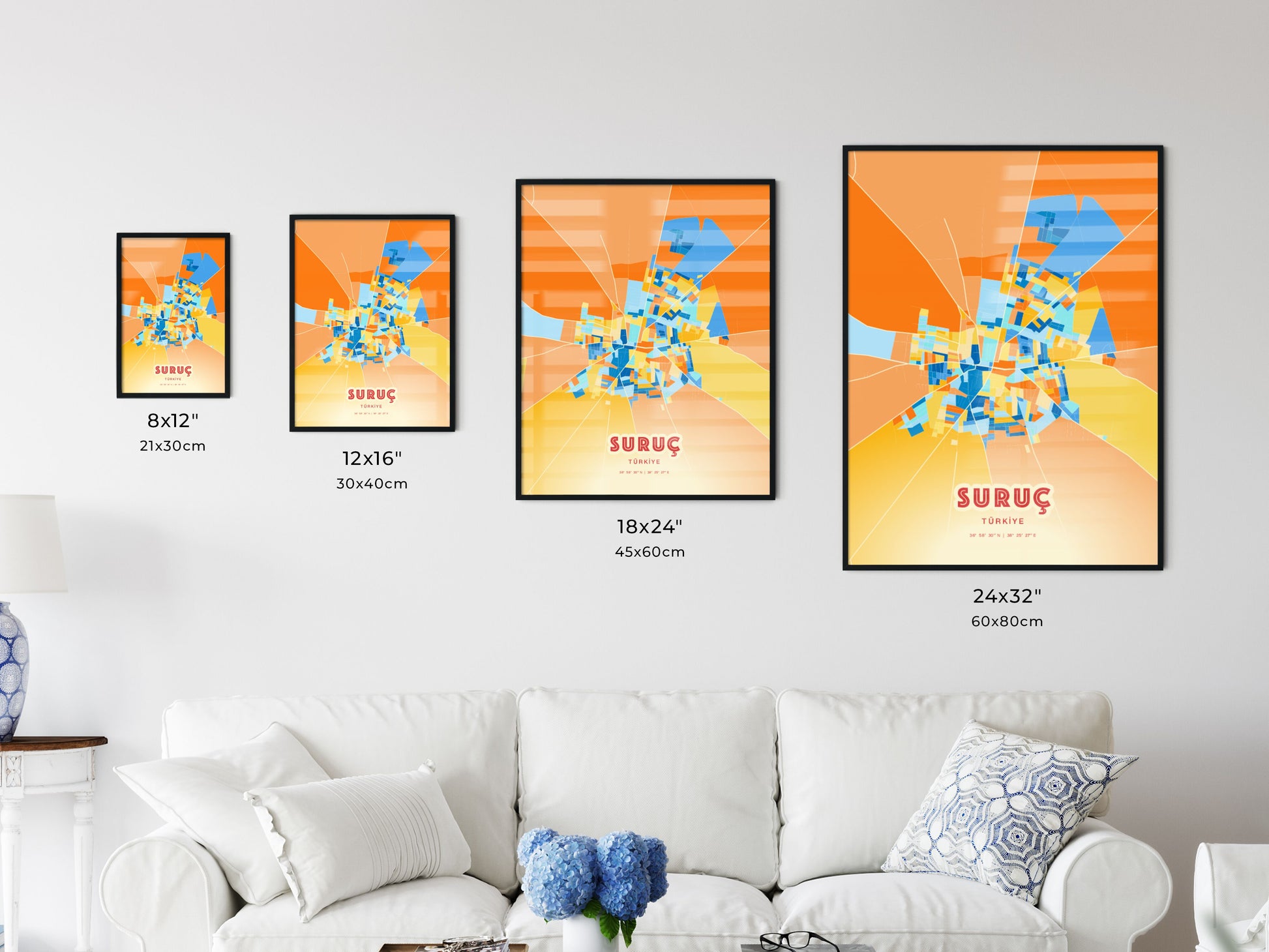 Colorful SURUÇ TURKEY Fine Art Map Blue Orange