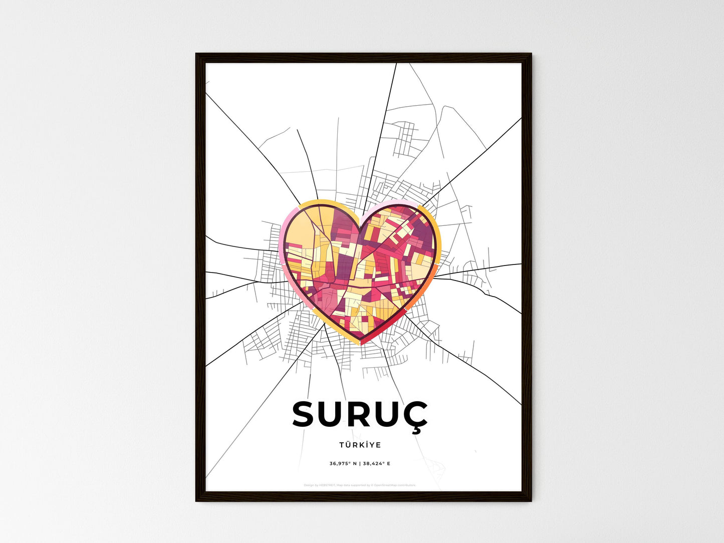 Suruç Turkey wedding art map with heart icon
