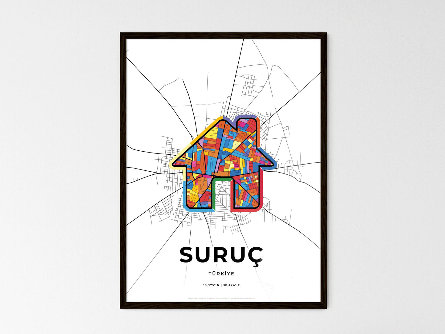 Suruç Turkey wedding art map with home icon