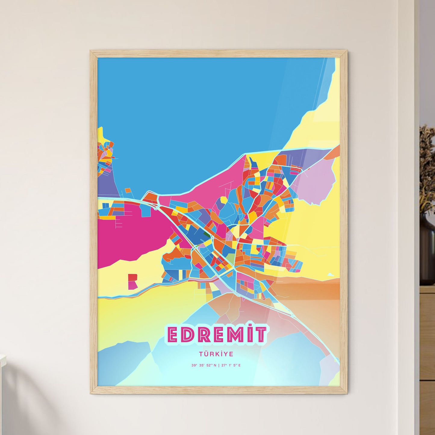 Colorful EDREMIT TURKEY Fine Art Map Crazy Colors