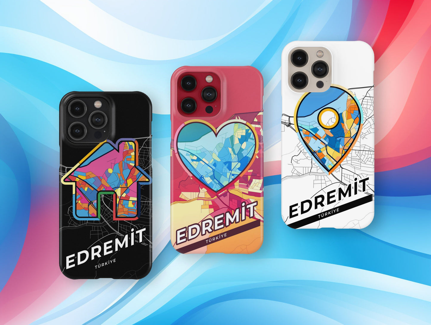 Edremit Turkey slim phone case with colorful icon. Birthday, wedding or housewarming gift. Couple match cases.