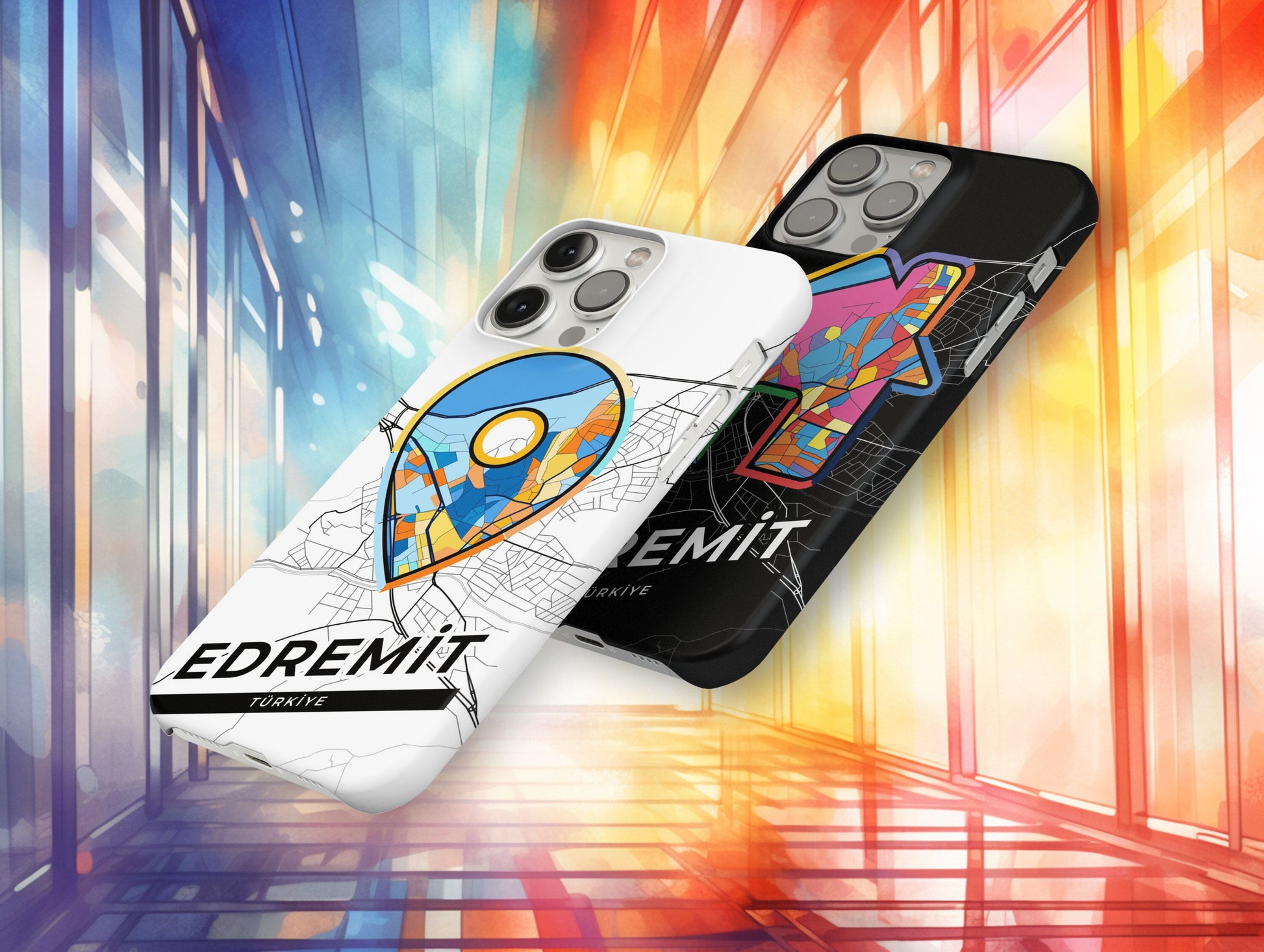 Edremit Turkey slim phone case with colorful icon. Birthday, wedding or housewarming gift. Couple match cases.