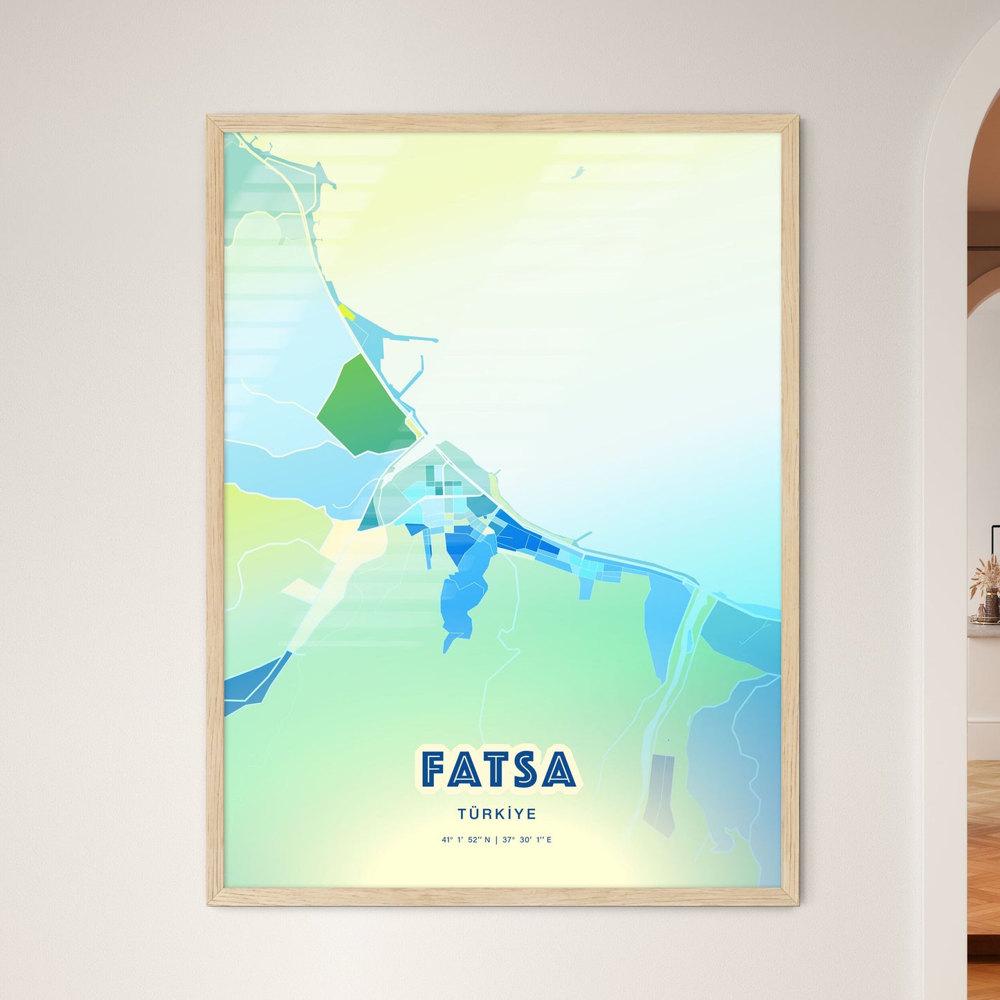 Colorful FATSA TURKEY Fine Art Map Cool Blue