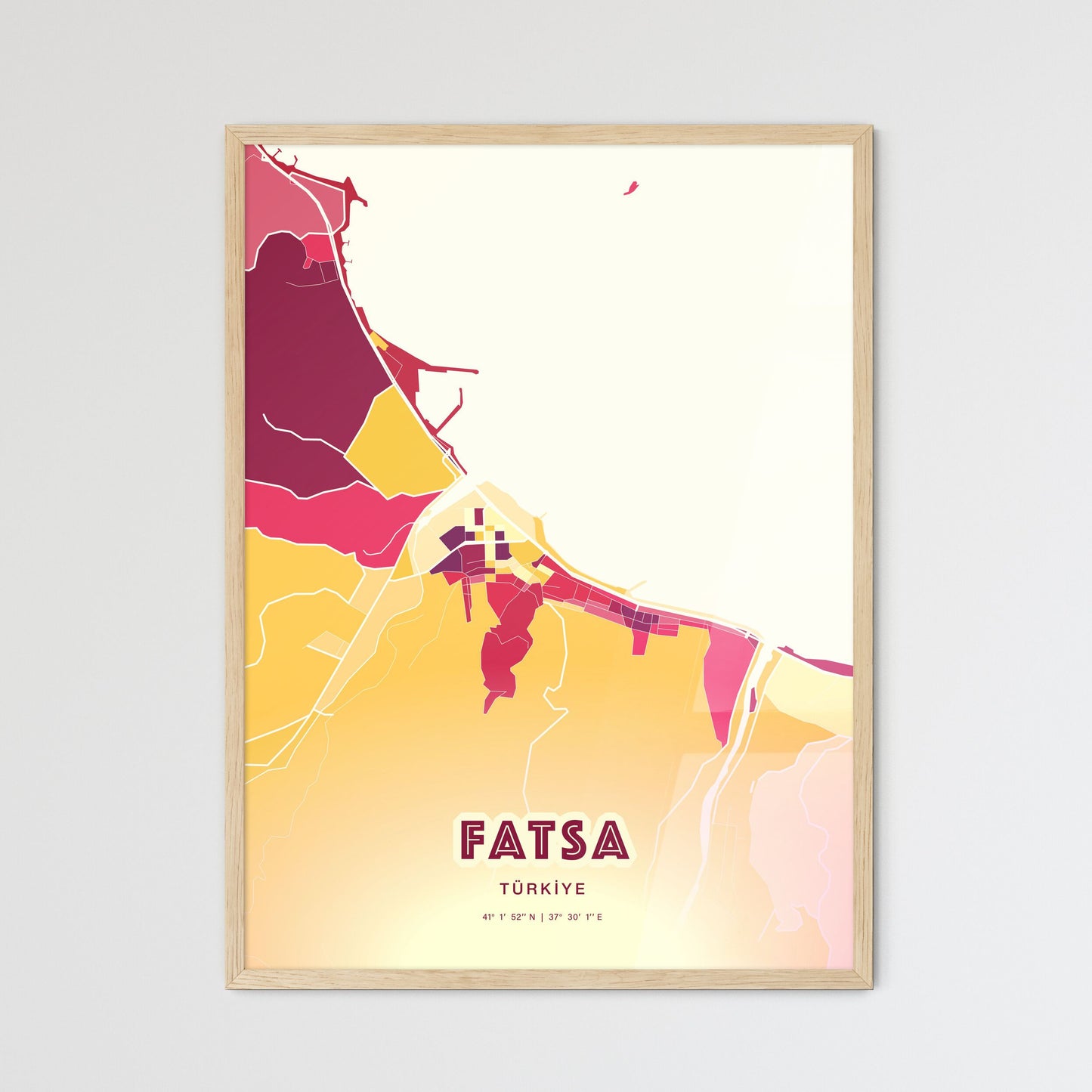 Colorful FATSA TURKEY Fine Art Map Hot Red