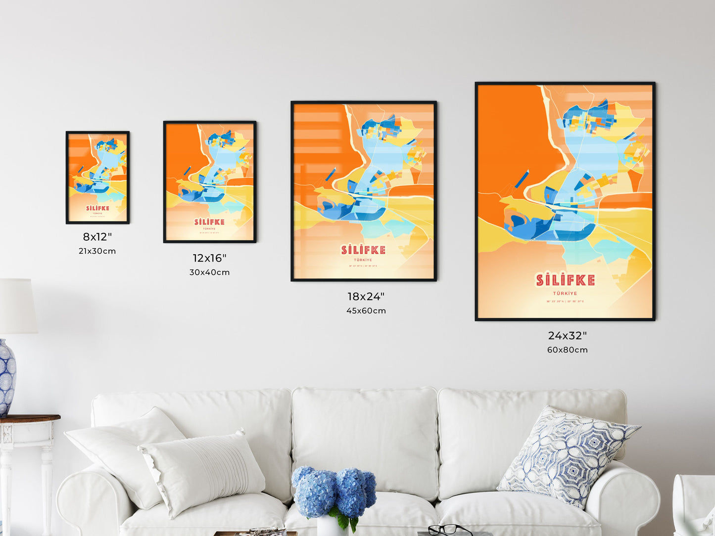 Colorful SILIFKE TURKEY Fine Art Map Blue Orange