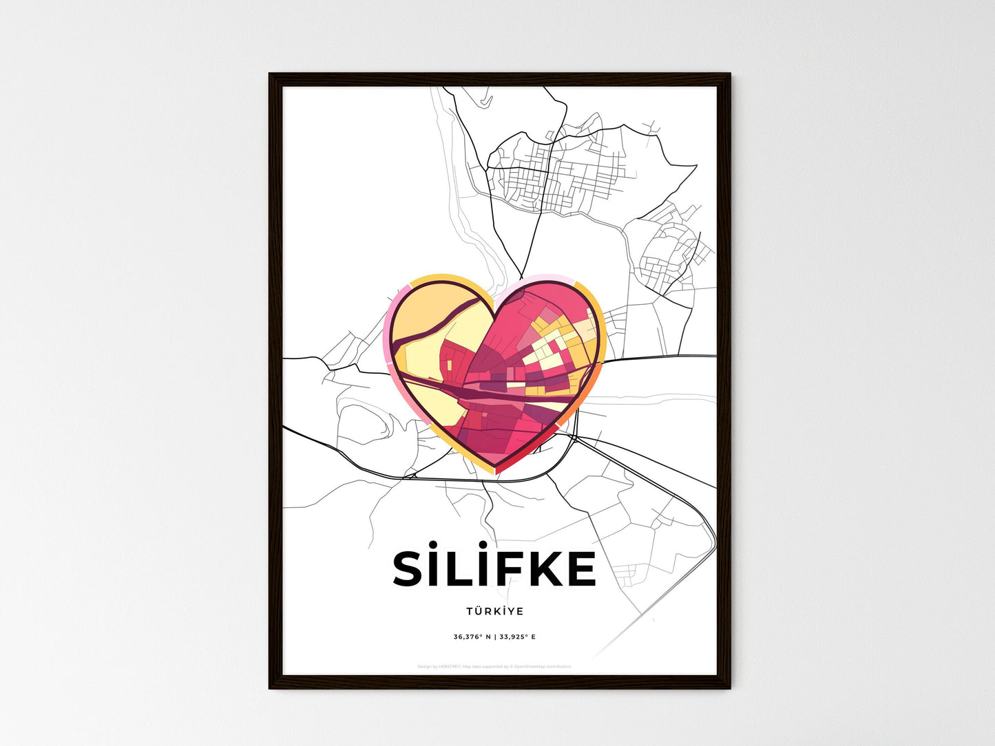 Silifke Turkey wedding art map with heart icon
