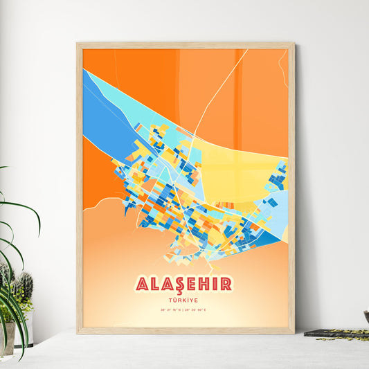 Colorful ALAŞEHIR TURKEY Fine Art Map Blue Orange