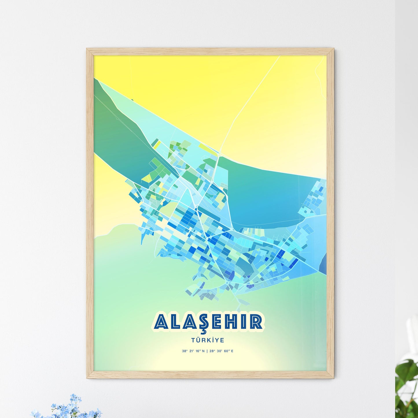 Colorful ALAŞEHIR TURKEY Fine Art Map Cool Blue