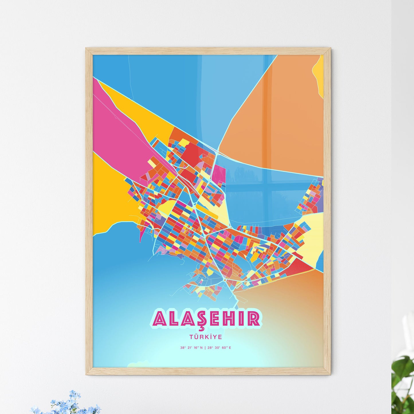 Colorful ALAŞEHIR TURKEY Fine Art Map Crazy Colors
